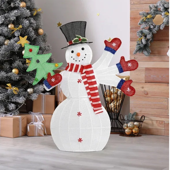 Lighted Snowman Christmas Yard Decorations, Pre-lit 2D Snowman Waving Hands With 170 LED Warm White Lights And Stakes For Xmas Outdoor Holiday Indoor Decor Lighted Holiday Displays