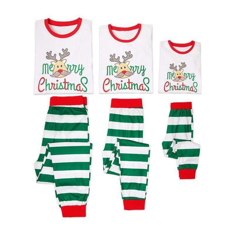 Home Wear Striped Parent-child Suit Christmas Print Pajamas