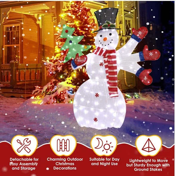 Lighted Snowman Christmas Yard Decorations, Pre-lit 2D Snowman Waving Hands With 170 LED Warm White Lights And Stakes For Xmas Outdoor Holiday Indoor Decor Lighted Holiday Displays