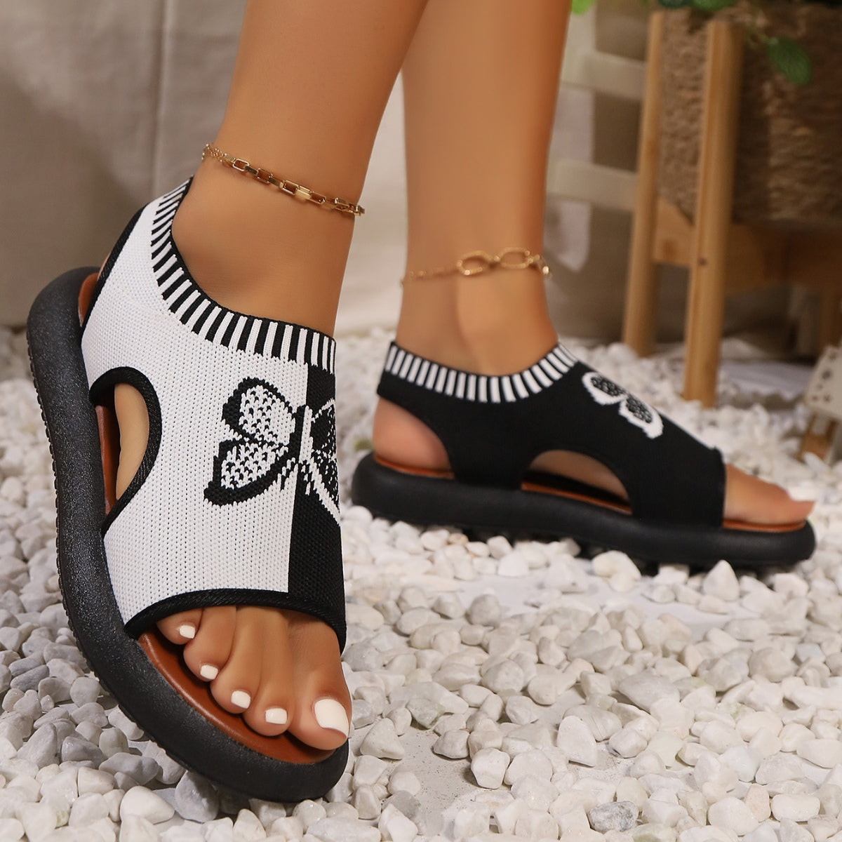 Butterfly Contrast Open Toe Sandals