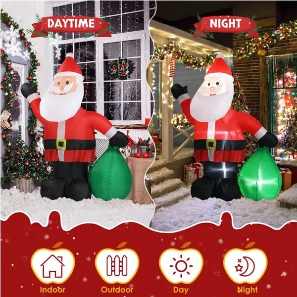 6 FT Lighted Christmas Inflatable Decoration, Inflatable Santa Claus With Large Gift Bag, Funny Blow Up Yard Decorations With Built-in LED Lights For Holiday Party Front Yard Lawn Garden Decor