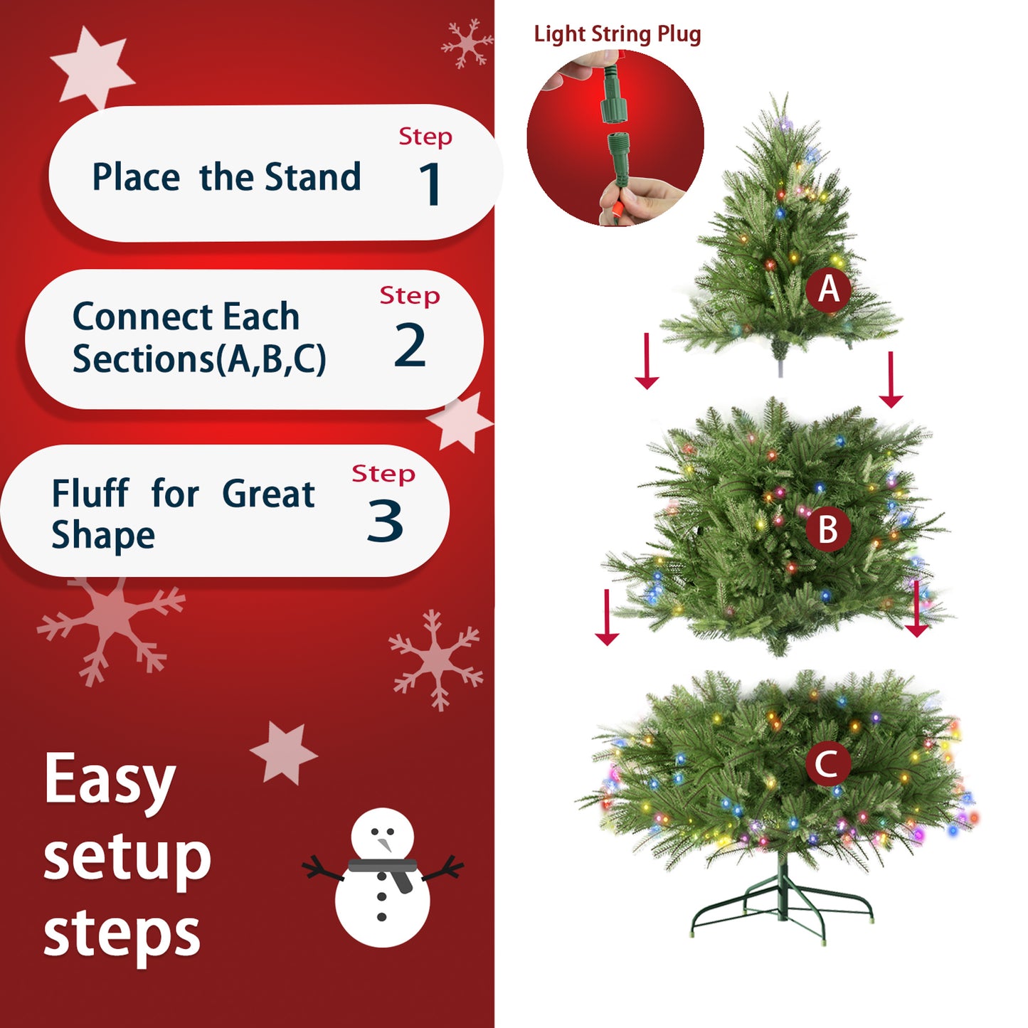 7.5 Feet Artificial Christmas Tree With Metal Stand, 550 Multi-color LED Lights, 2286 Branch Tips Green, Easy To Assemble For The Home 50 X 50 X 90 Inches