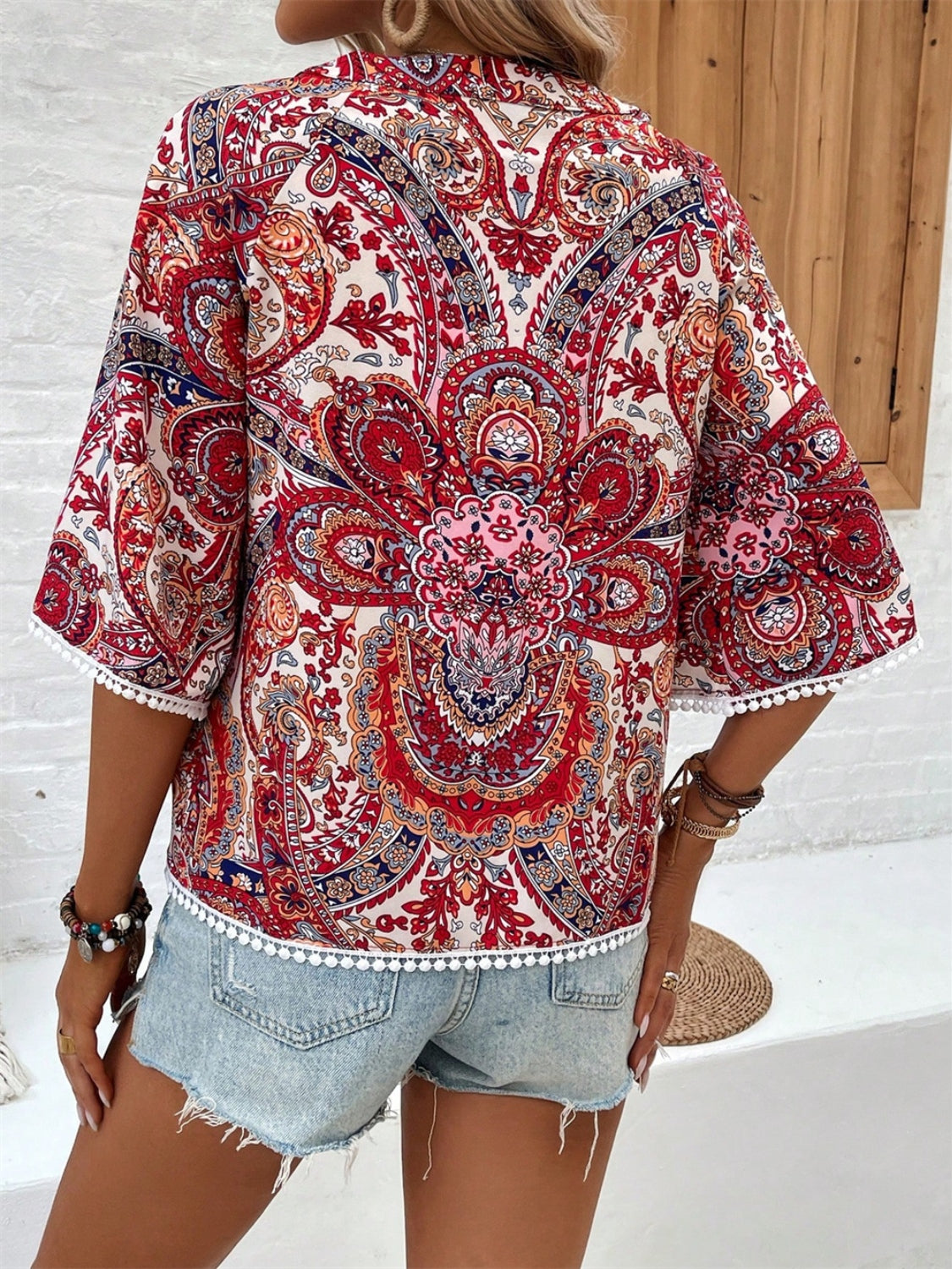 Printed Notched Half Sleeve Blouse