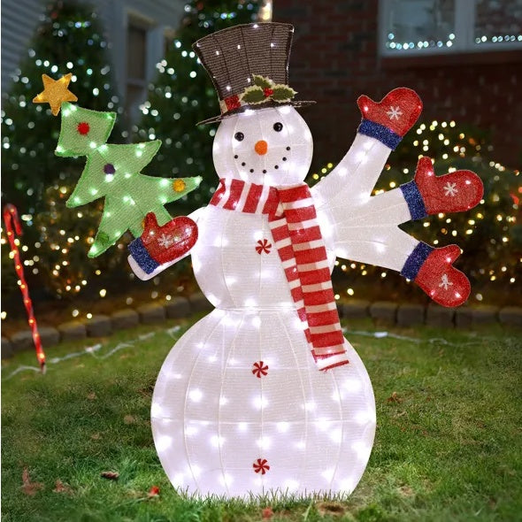 Lighted Snowman Christmas Yard Decorations, Pre-lit 2D Snowman Waving Hands With 170 LED Warm White Lights And Stakes For Xmas Outdoor Holiday Indoor Decor Lighted Holiday Displays