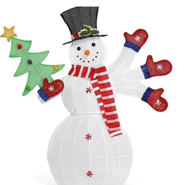 Lighted Snowman Christmas Yard Decorations, Pre-lit 2D Snowman Waving Hands With 170 LED Warm White Lights And Stakes For Xmas Outdoor Holiday Indoor Decor Lighted Holiday Displays