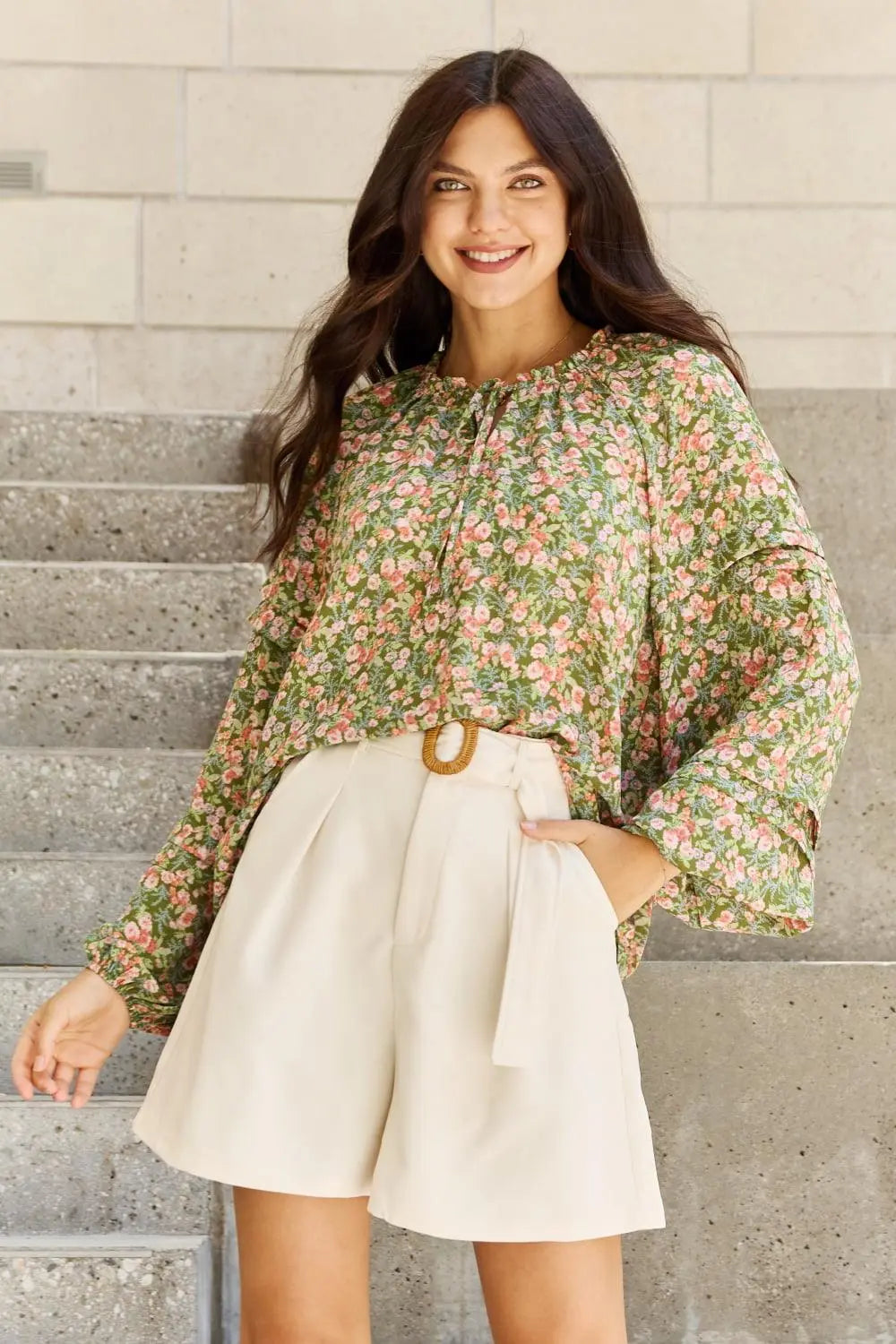 HEYSON She's Blossoming Full Size Balloon Sleeve Floral Blouse - Sweet Wildflower Boutique