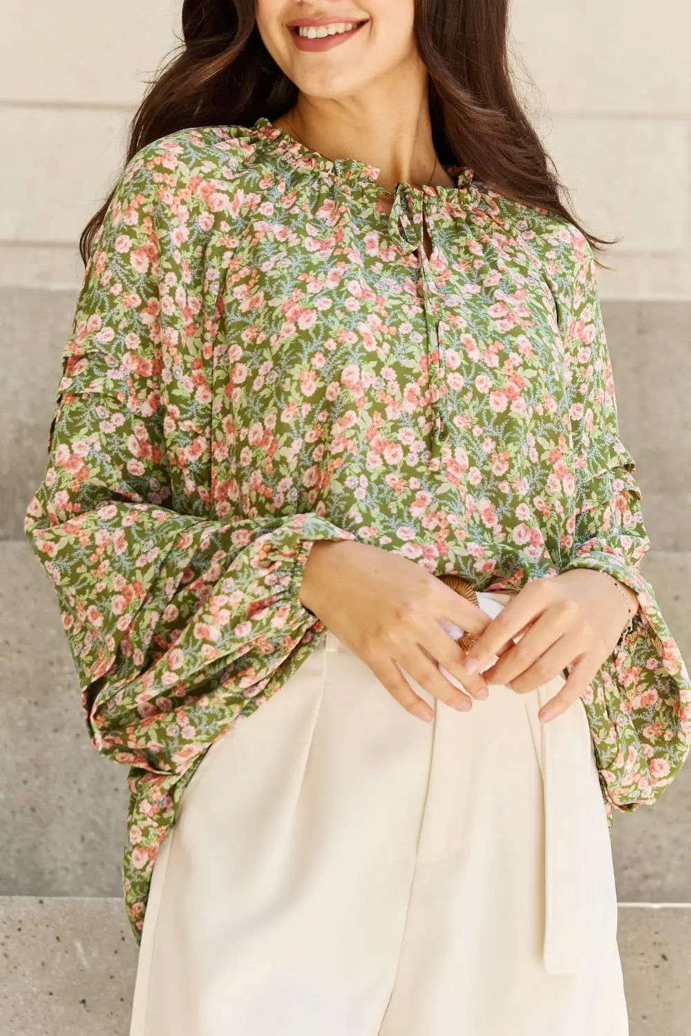 HEYSON She's Blossoming Full Size Balloon Sleeve Floral Blouse - Sweet Wildflower Boutique