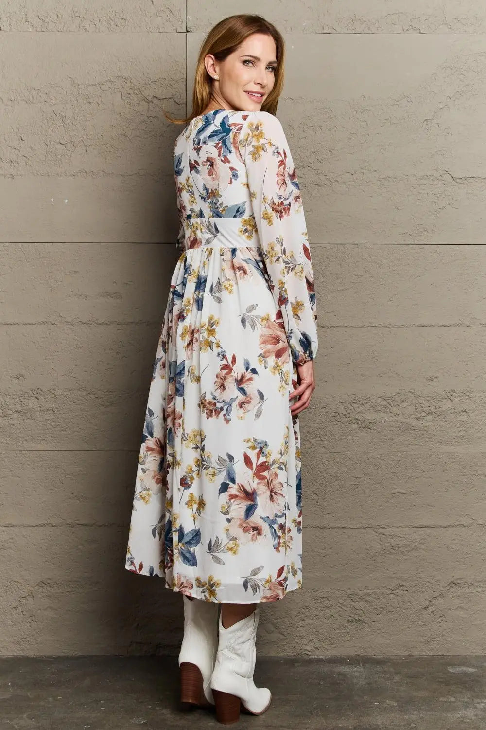 OneTheLand Good Day Chiffon Floral Midi Dress - Sweet Wildflower Boutique