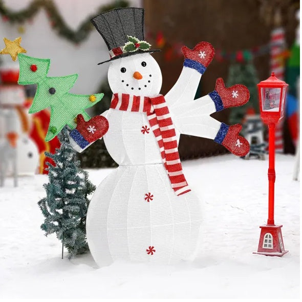 Lighted Snowman Christmas Yard Decorations, Pre-lit 2D Snowman Waving Hands With 170 LED Warm White Lights And Stakes For Xmas Outdoor Holiday Indoor Decor Lighted Holiday Displays