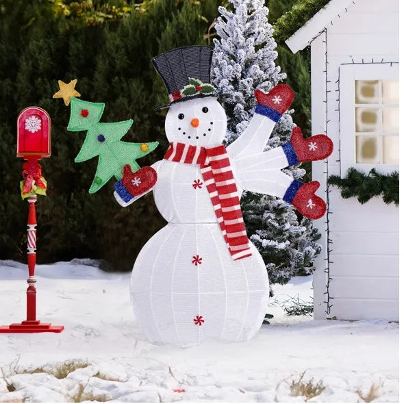 Lighted Snowman Christmas Yard Decorations, Pre-lit 2D Snowman Waving Hands With 170 LED Warm White Lights And Stakes For Xmas Outdoor Holiday Indoor Decor Lighted Holiday Displays