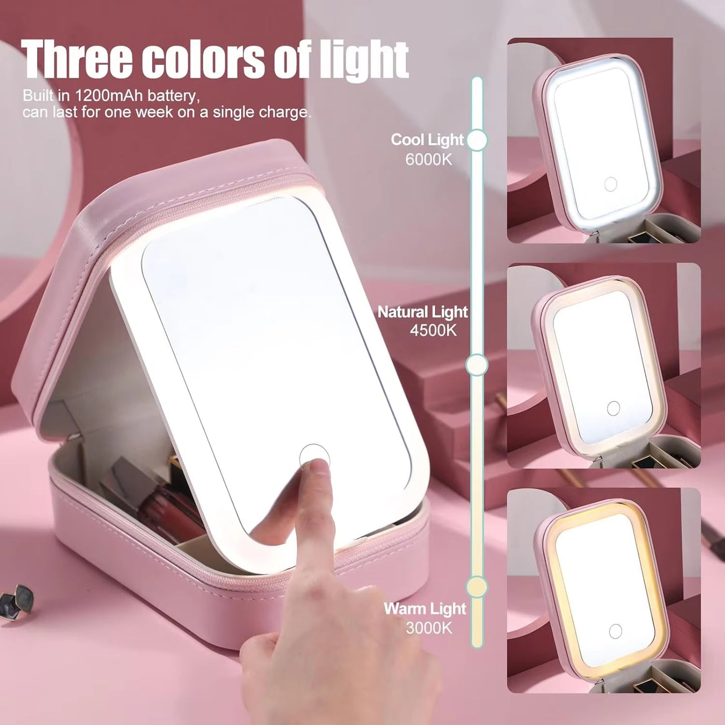 Makeup Brushes With Case Set Portable LED Mirror Makeup Jewelry Storage Case Travel Makeup Tool Kits