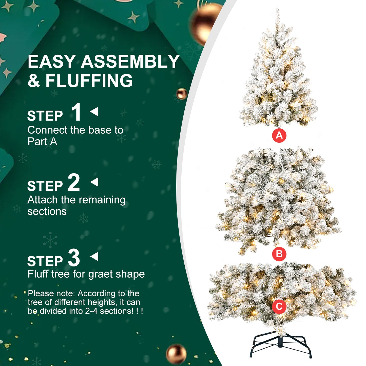 The 6-foot Pre-installed Flocked Christmas Tree Comes With 760 Memory Line Tips  -And Is Lit By 300 Warm Incandescent Lights