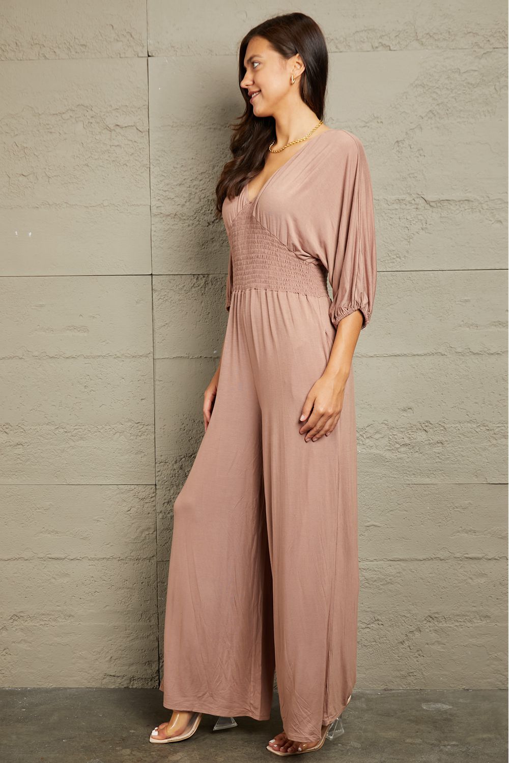 Culture Code Full Size Smocking Waist Jumpsuit Trendsi