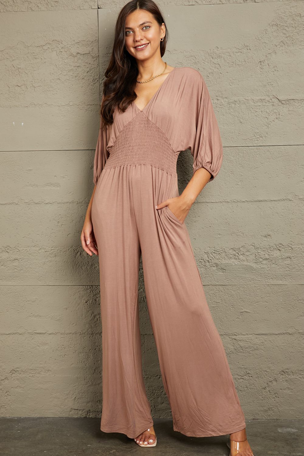 Culture Code Full Size Smocking Waist Jumpsuit Trendsi