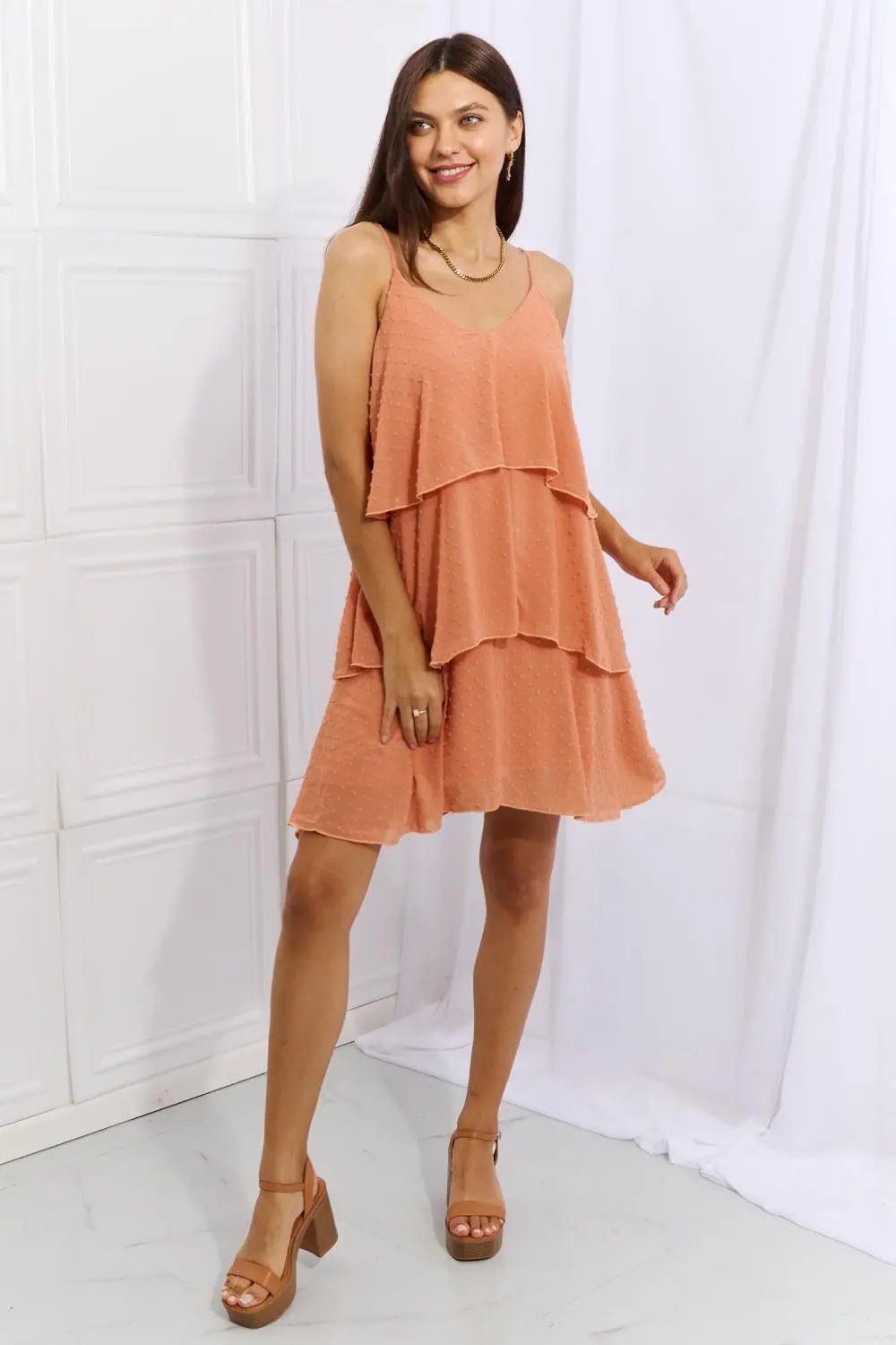 Culture Code By The River Full Size Cascade Ruffle Style Cami Dress in Sherbet - Sweet Wildflower Boutique