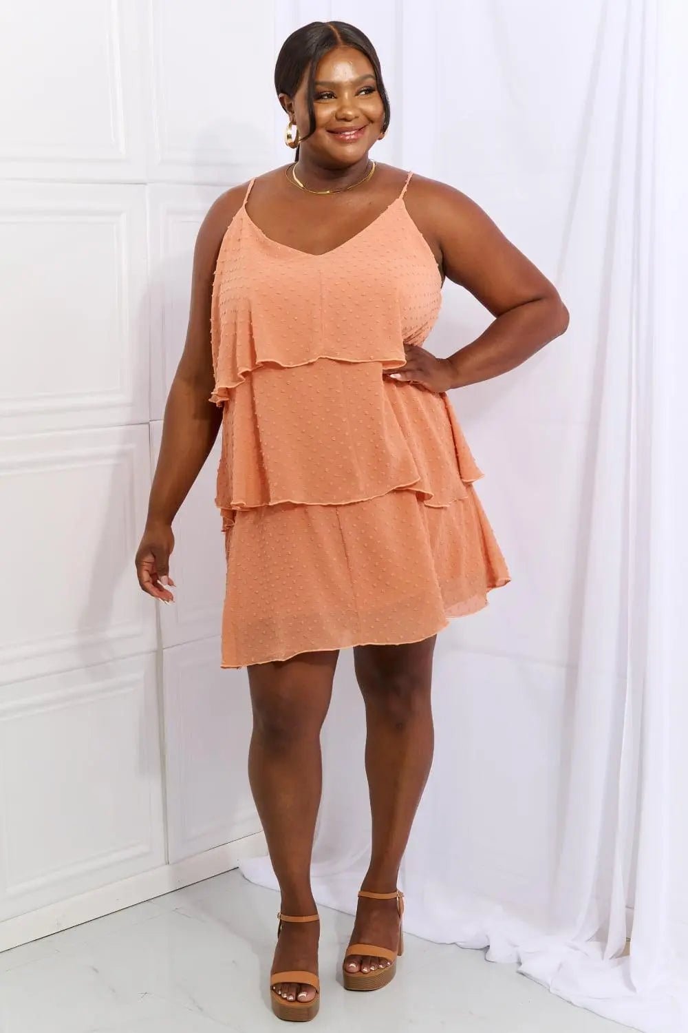 Culture Code By The River Full Size Cascade Ruffle Style Cami Dress in Sherbet - Sweet Wildflower Boutique