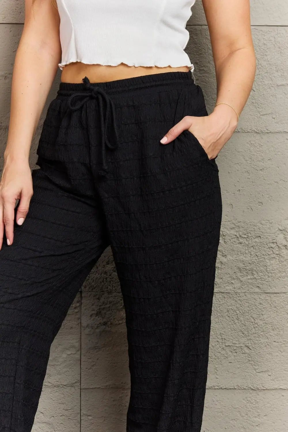 GeeGee Dainty Delights Textured High Waisted Pant in Black - Sweet Wildflower Boutique