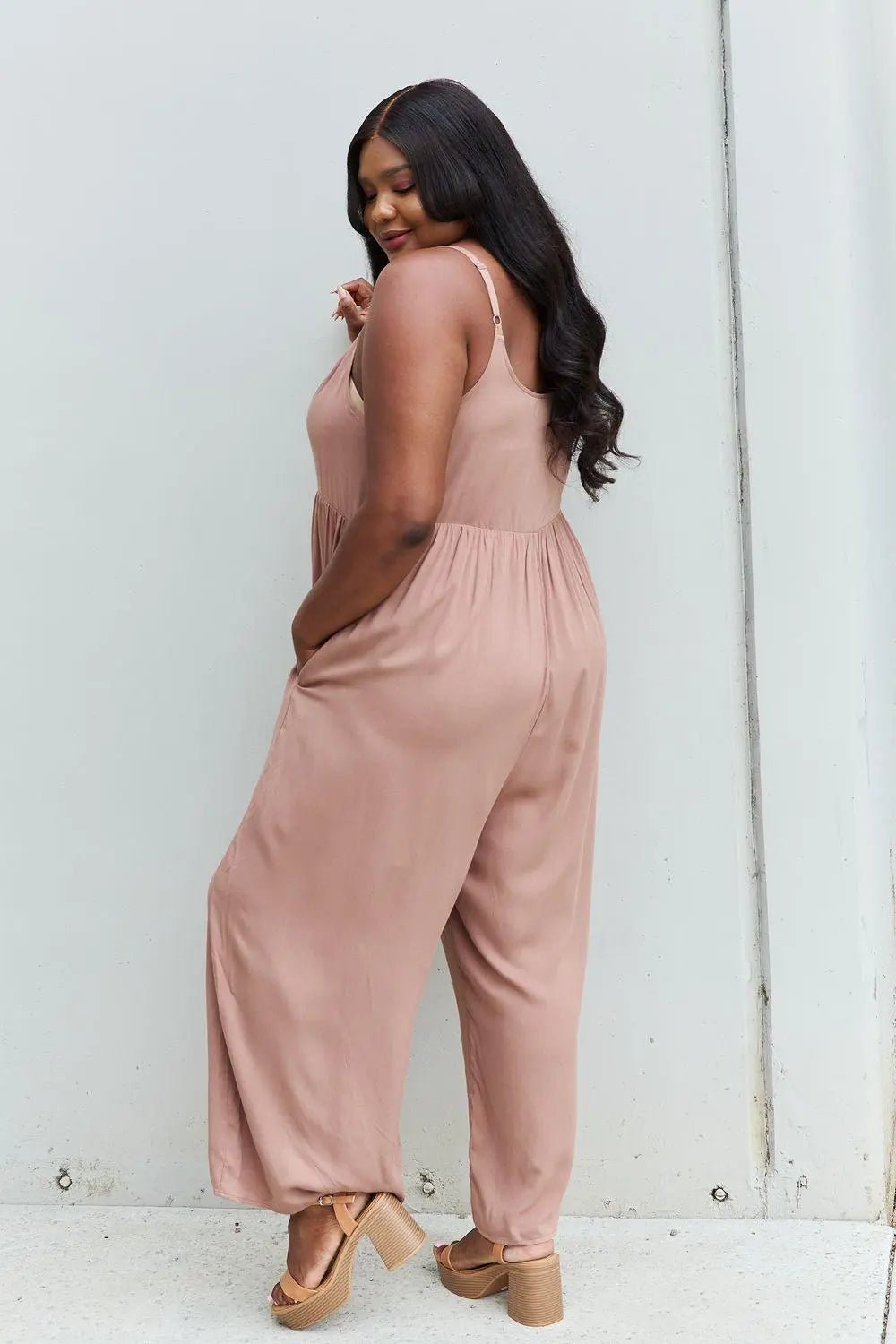 HEYSON All Day Full Size Wide Leg Button Down Jumpsuit in Mocha - Sweet Wildflower Boutique