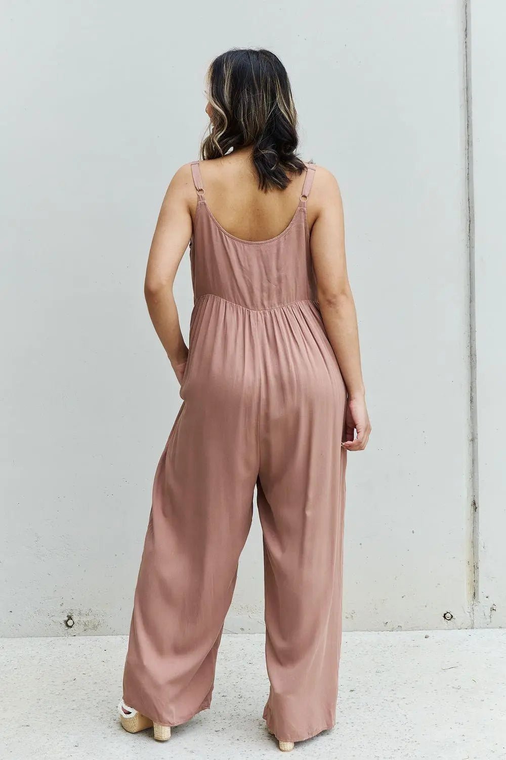 HEYSON All Day Full Size Wide Leg Button Down Jumpsuit in Mocha - Sweet Wildflower Boutique