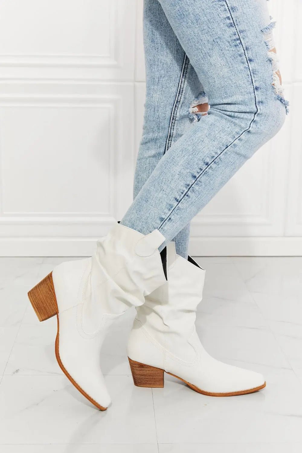 MMShoes Better in Texas Scrunch Cowboy Boots in White - Sweet Wildflower Boutique