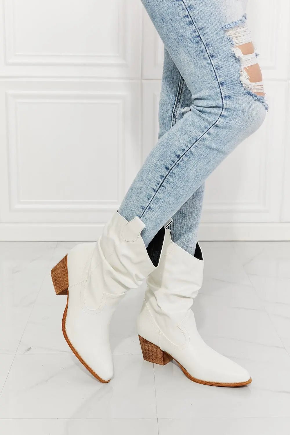 MMShoes Better in Texas Scrunch Cowboy Boots in White - Sweet Wildflower Boutique