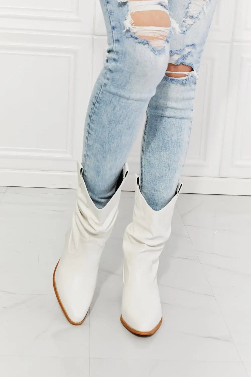 MMShoes Better in Texas Scrunch Cowboy Boots in White - Sweet Wildflower Boutique