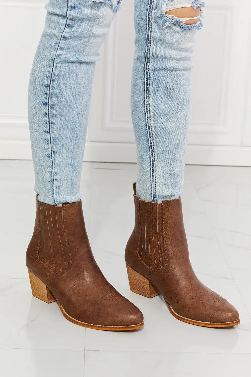 MMShoes Love the Journey Stacked Heel Chelsea Boot in Chestnut - Sweet Wildflower Boutique