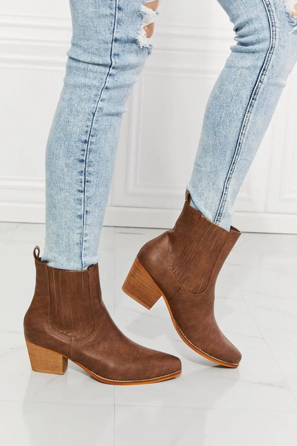 MMShoes Love the Journey Stacked Heel Chelsea Boot in Chestnut - Sweet Wildflower Boutique