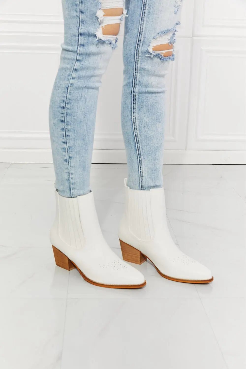 MMShoes Love the Journey Stacked Heel Chelsea Boot in White - Sweet Wildflower Boutique