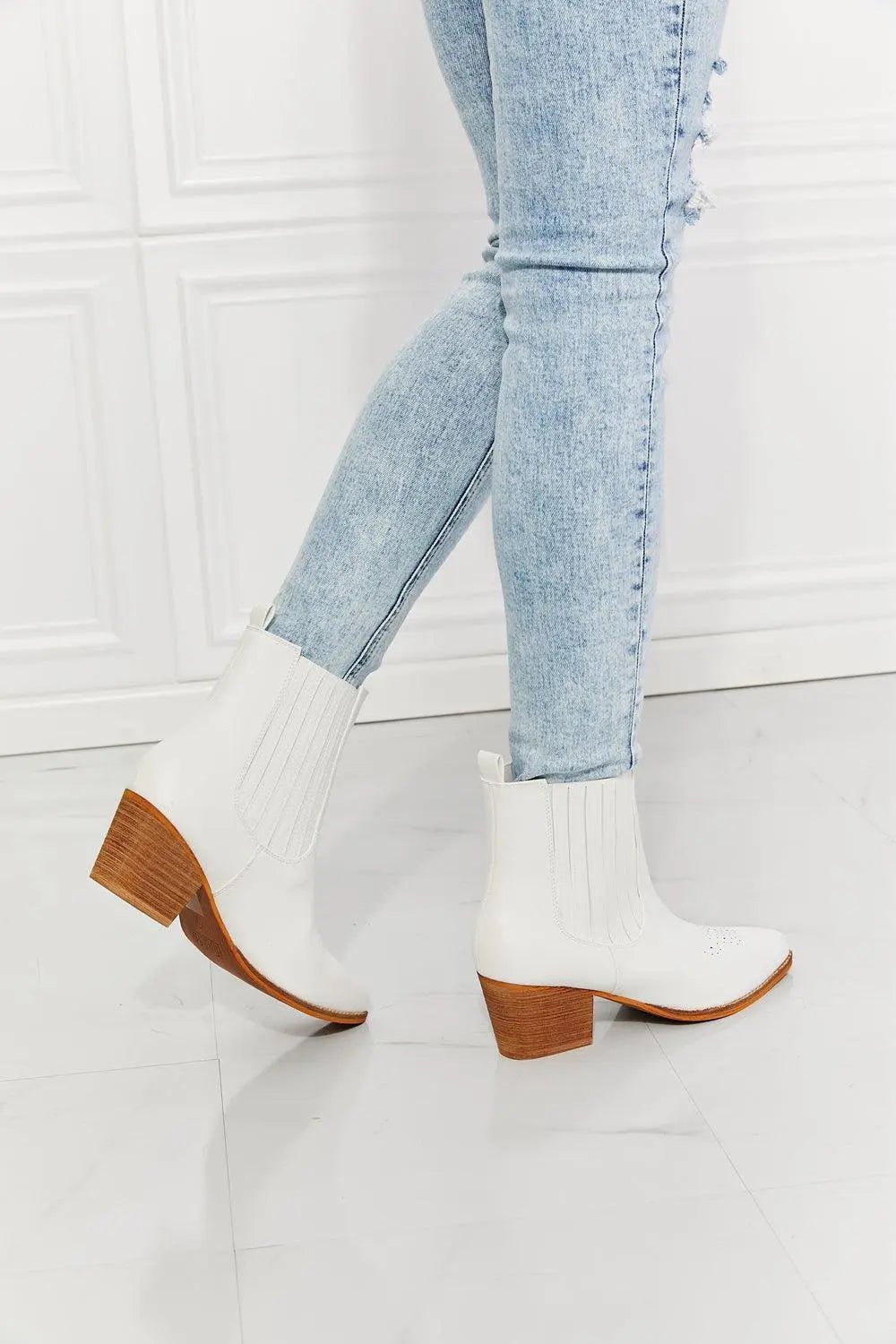 MMShoes Love the Journey Stacked Heel Chelsea Boot in White - Sweet Wildflower Boutique