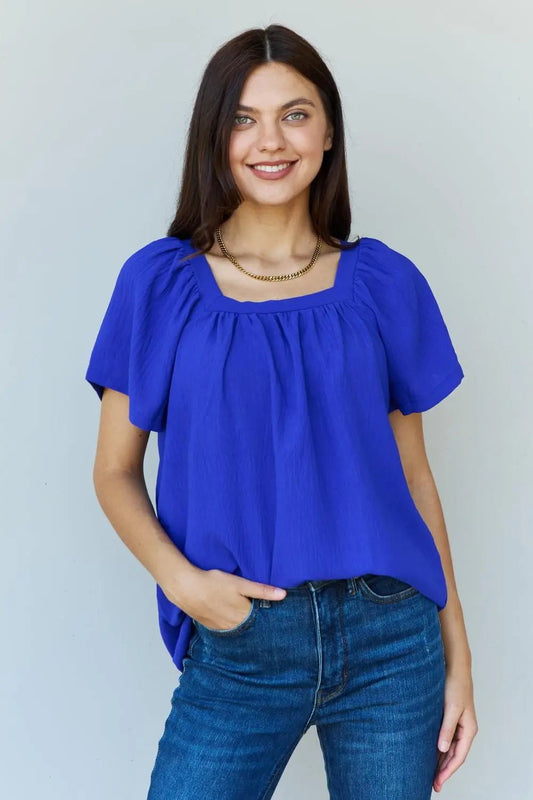 Ninexis Keep Me Close Square Neck Short Sleeve Blouse in Royal - Sweet Wildflower Boutique