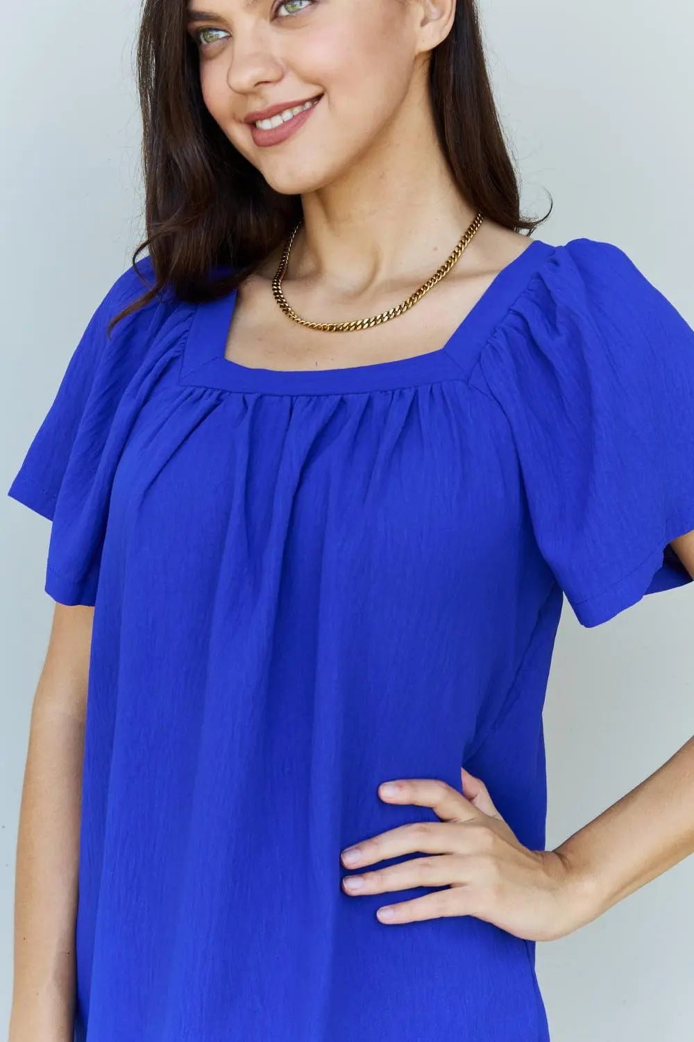 Ninexis Keep Me Close Square Neck Short Sleeve Blouse in Royal - Sweet Wildflower Boutique