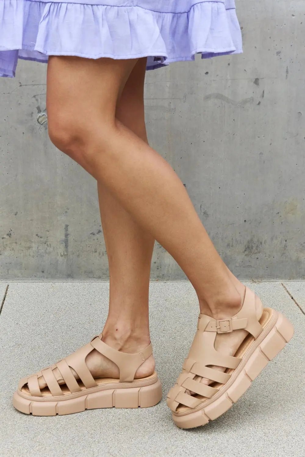 Qupid Platform Cage Stap Sandal in Tan - Sweet Wildflower Boutique