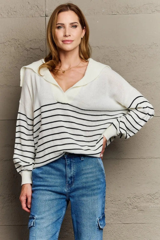 Sew In Love Make Me Smile Striped Oversized Knit Top - Sweet Wildflower Boutique