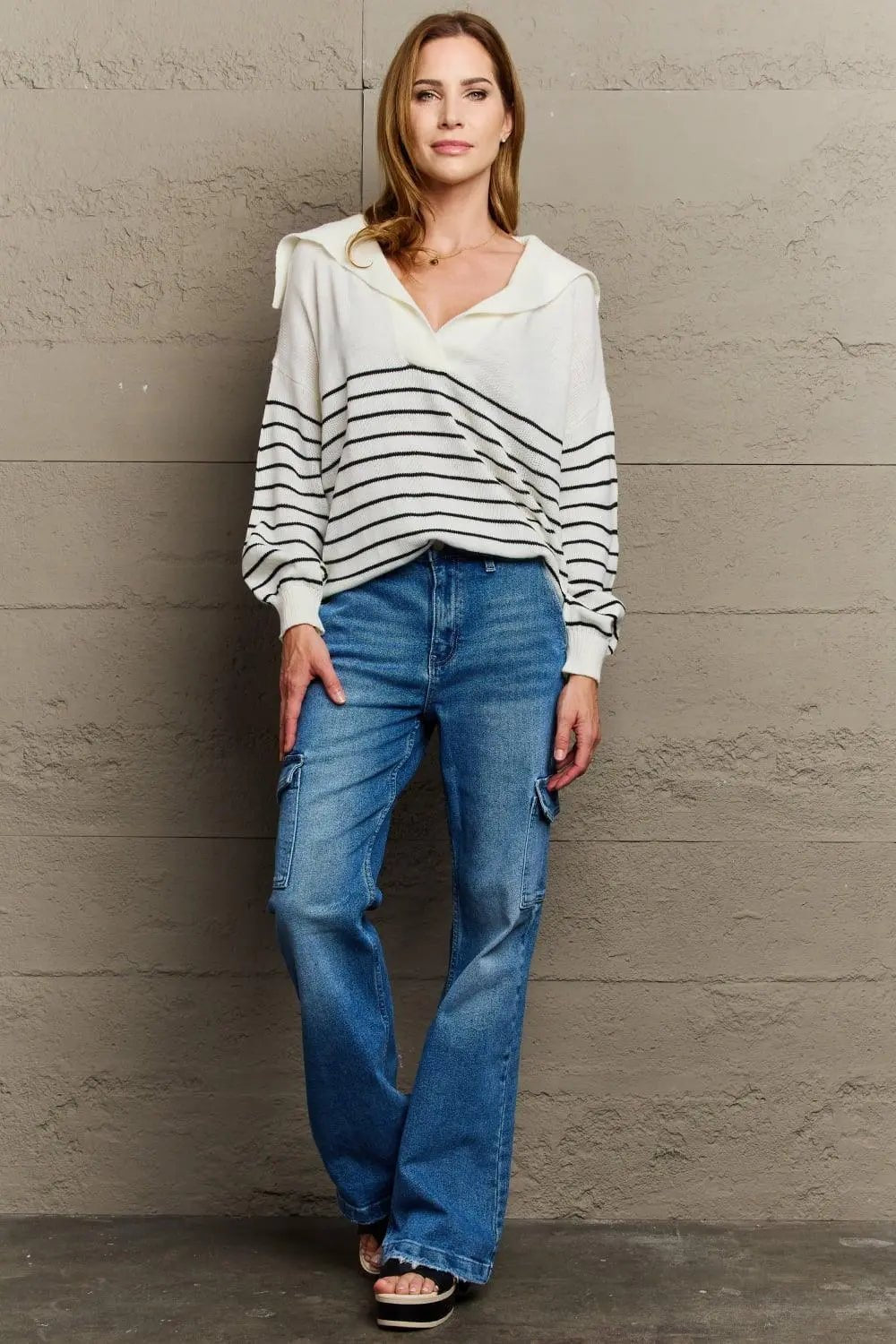 Sew In Love Make Me Smile Striped Oversized Knit Top - Sweet Wildflower Boutique