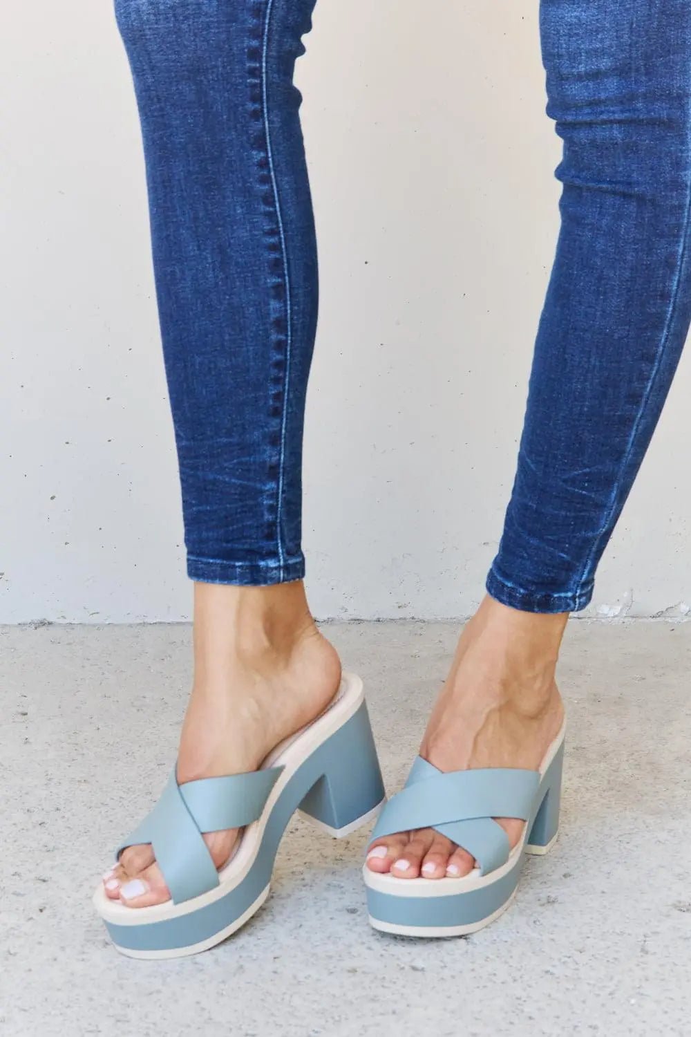 Weeboo Cherish The Moments Contrast Platform Sandals in Misty Blue - Sweet Wildflower Boutique