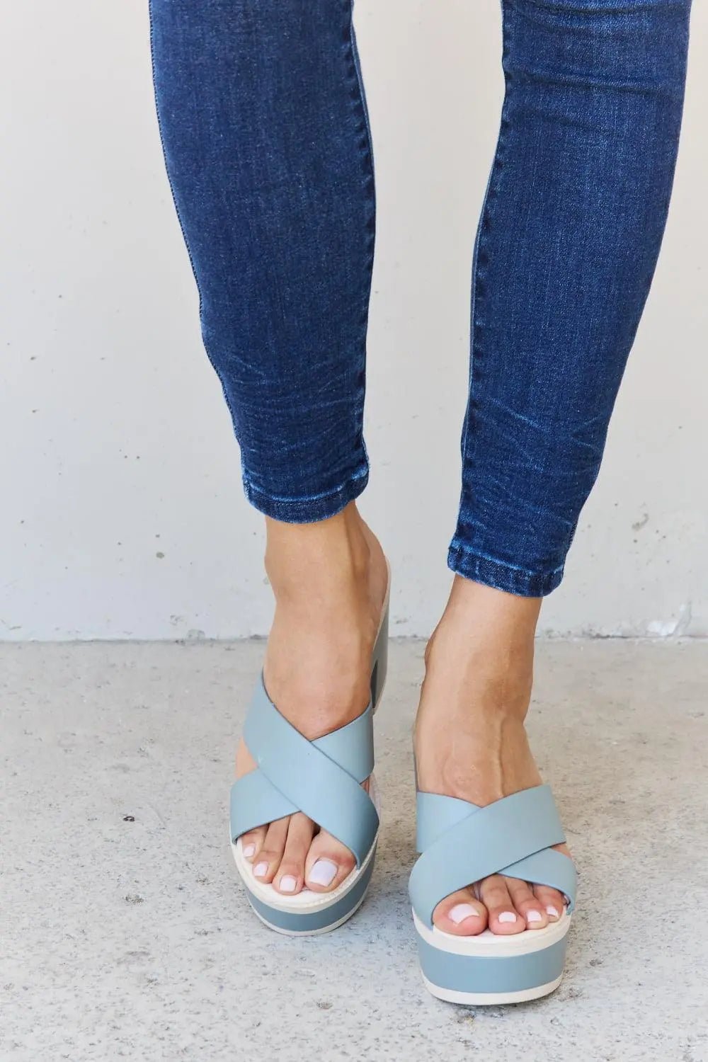 Weeboo Cherish The Moments Contrast Platform Sandals in Misty Blue - Sweet Wildflower Boutique