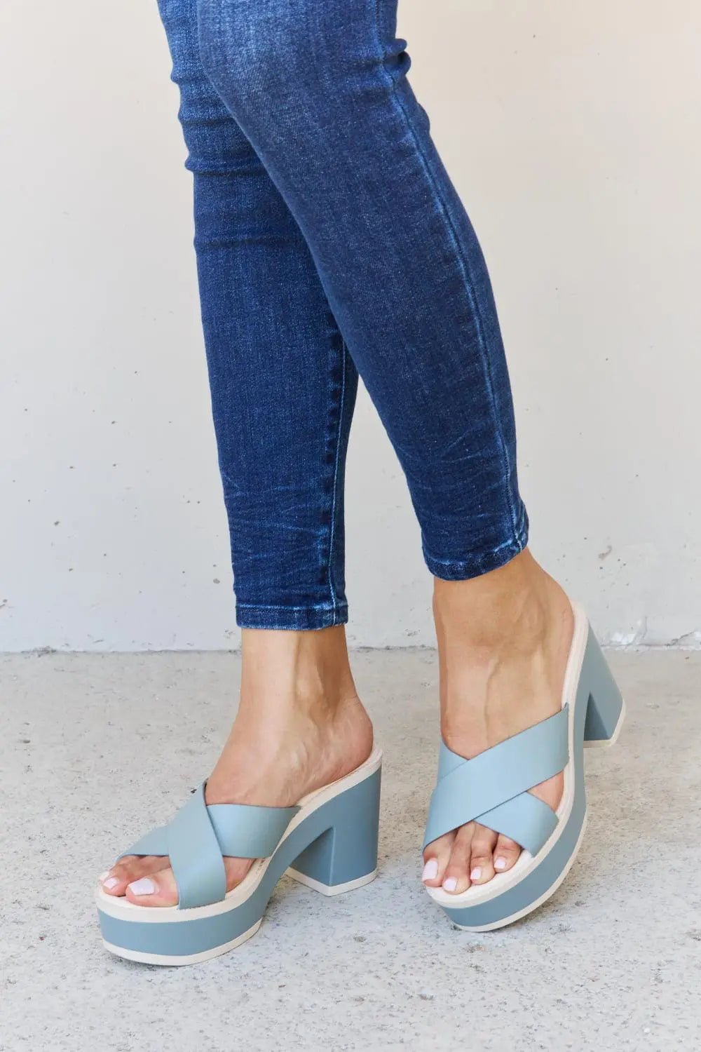 Weeboo Cherish The Moments Contrast Platform Sandals in Misty Blue - Sweet Wildflower Boutique