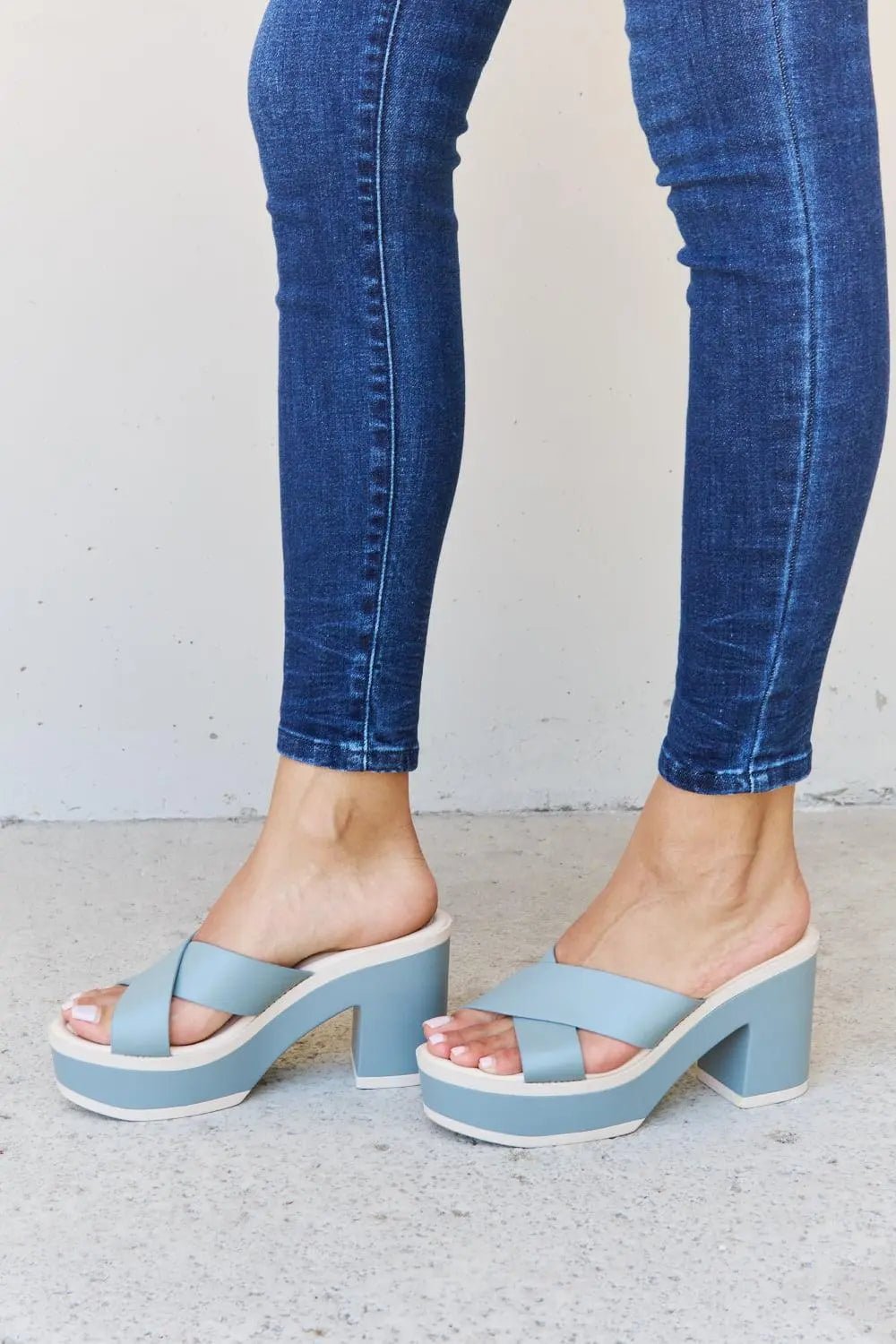 Weeboo Cherish The Moments Contrast Platform Sandals in Misty Blue - Sweet Wildflower Boutique