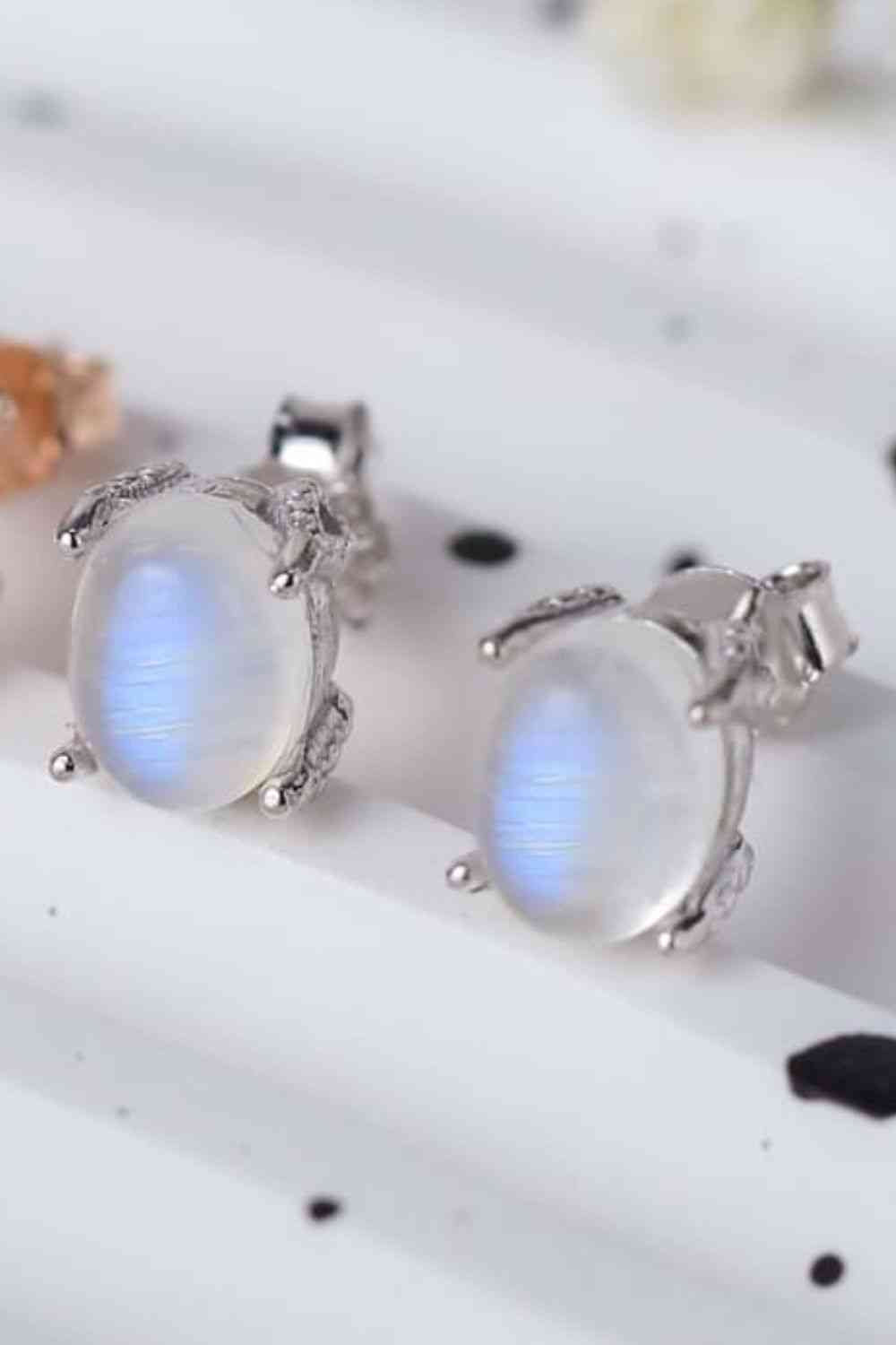 High Quality Natural Moonstone 925 Sterling Silver Stud Earrings