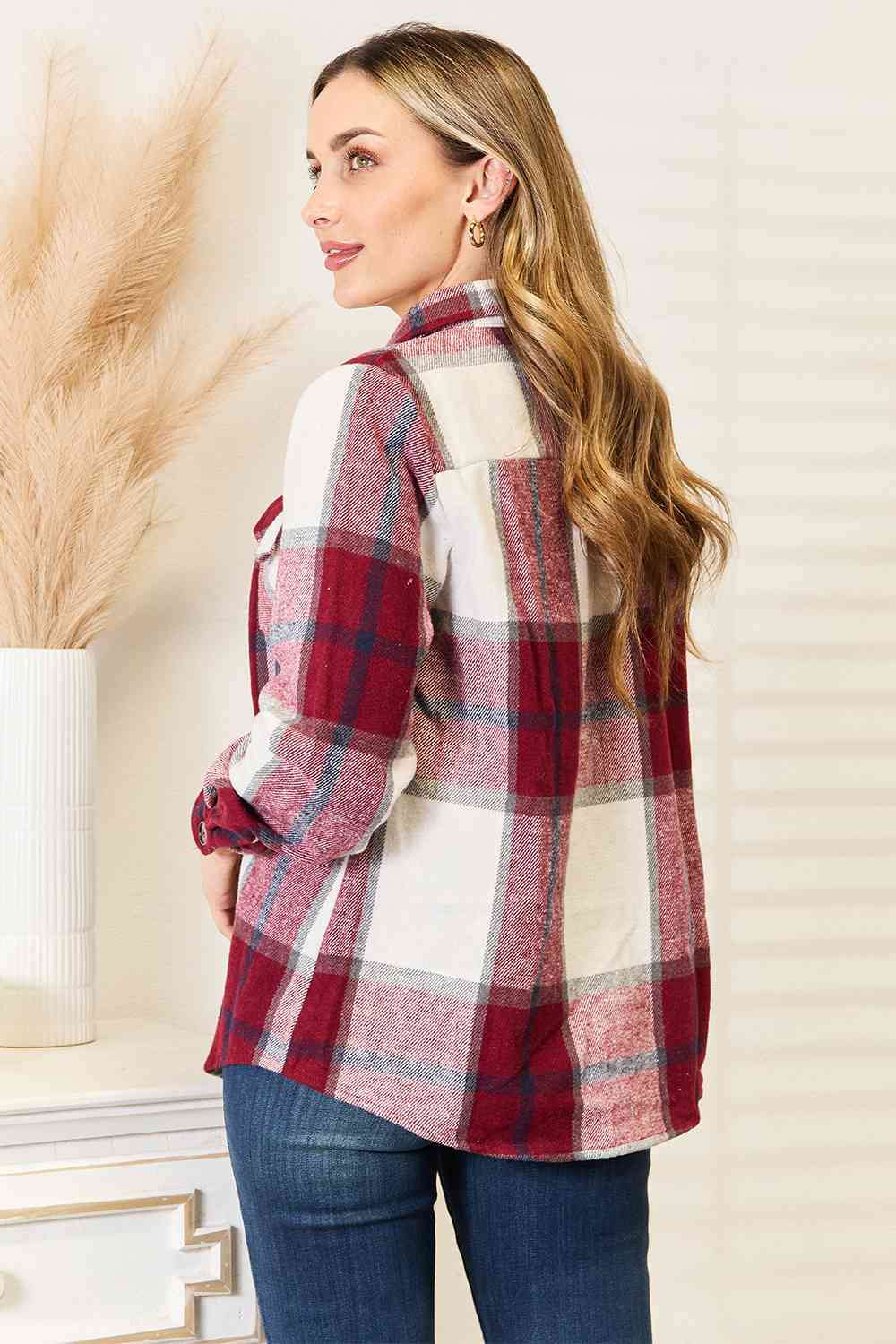 Double Take Plaid Button Up Flannel Shirt Jacket - Sweet Wildflower Boutique