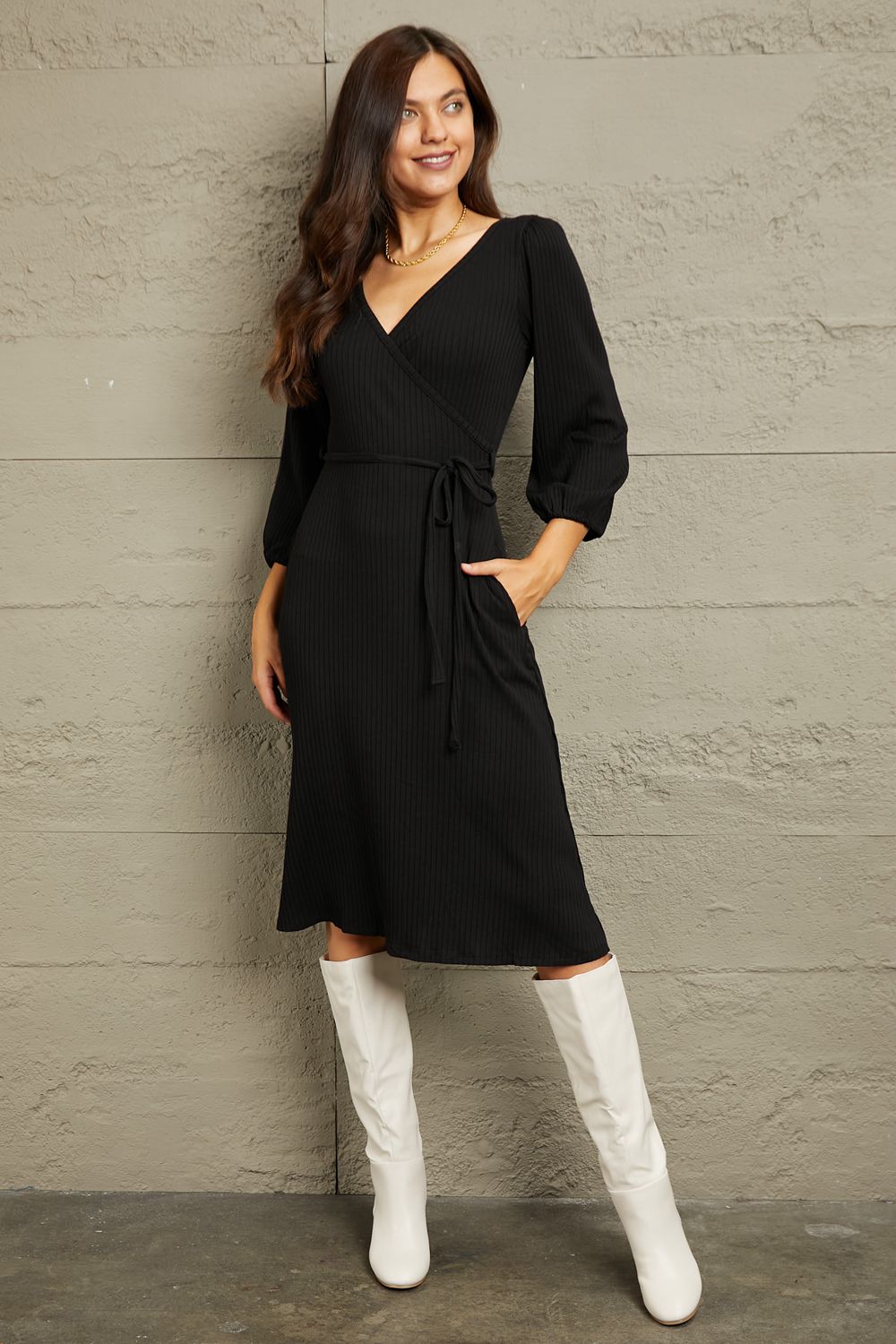 Culture Code Full Size Surplice Flare Ruching Dress Trendsi